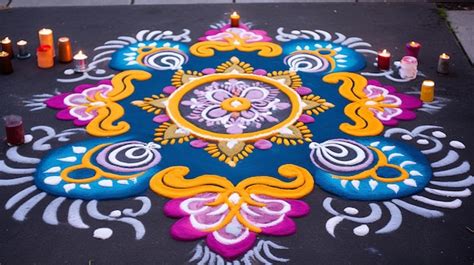 Premium AI Image | Lovely diwali diya with rangoli design