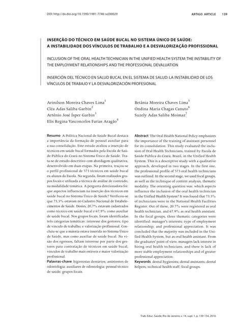 PDF INSERÇÃO DO TÉCNICO EM SAÚDE BUCAL NO SISTEMA ÚNICO DE SAÚDE A