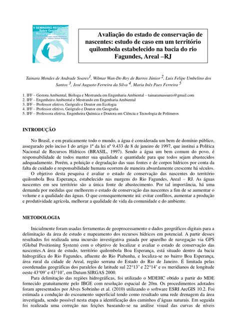 PDF Avaliação do estado de conservação de nascentes estudo de caso