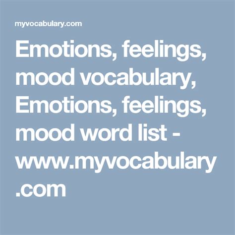 Emotions Feelings Mood Vocabulary Emotions Feelings Mood Word List