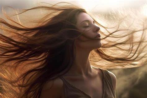 Mujer Generativa Ai Con Cabello Largo Ondeando Al Viento Foto Premium