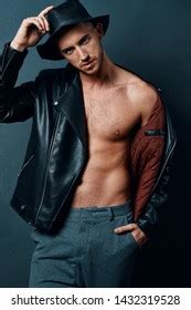 Sexy Nude Man Unbuttoned Leather Jacket Stock Photo Shutterstock