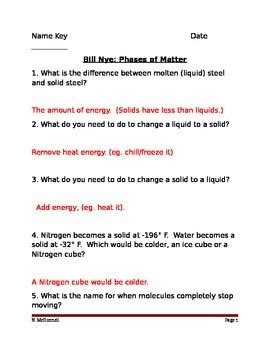 Bill Nye Phases Of Matter Worksheet Answers Bill Nye Phases Of Matter