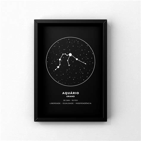 Quadro Decorativo Moldura Signo Aquário Preto Elo7