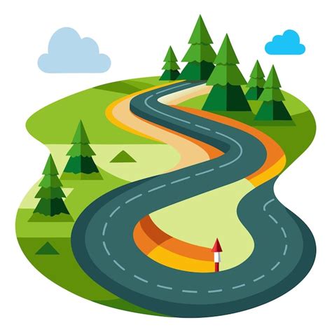 Flat Winding Road Clipart Karikatur Stil Vektor Illustration Premium