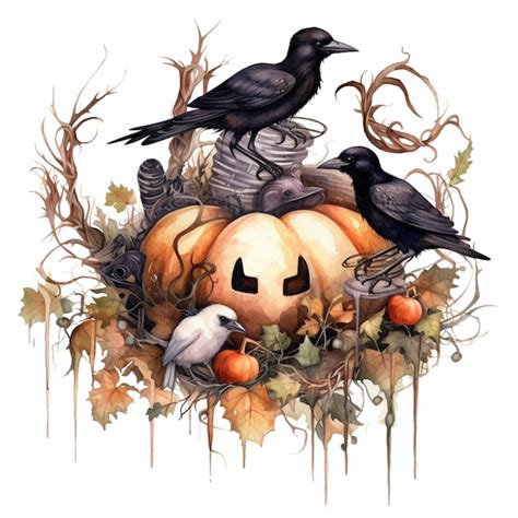 Premium Ai Image There Are Two Crows Sitting On A Pumpkin With A