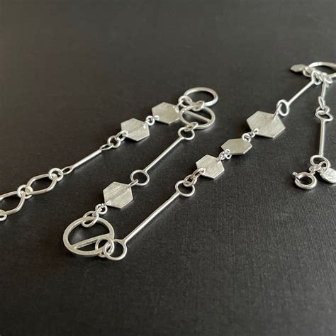 Quirky 18 Silver Chain Handmade Chain Link Necklace Hand Hammered