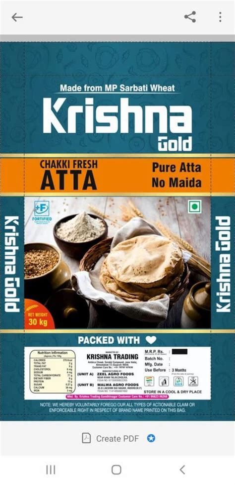 Chakki Fresh Atta Krishna Gold Mp Packaging Size Kg Packaging