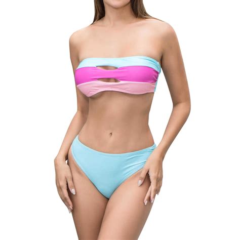 NKOOGH Women S Strapless Color Block Bikini Set 2 Pieces Swimsuit