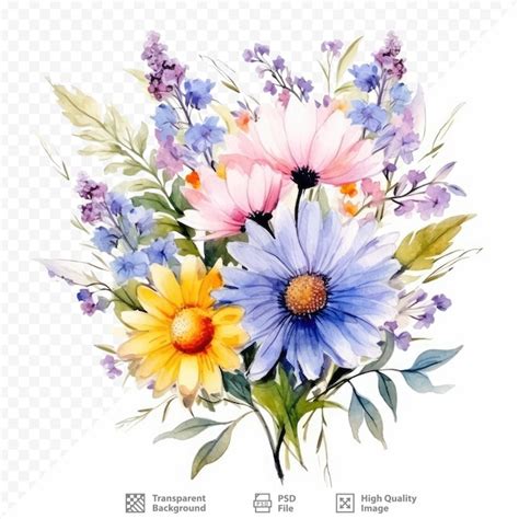 Premium Psd Watercolor Wildflower Bouquet For Cards And Invites