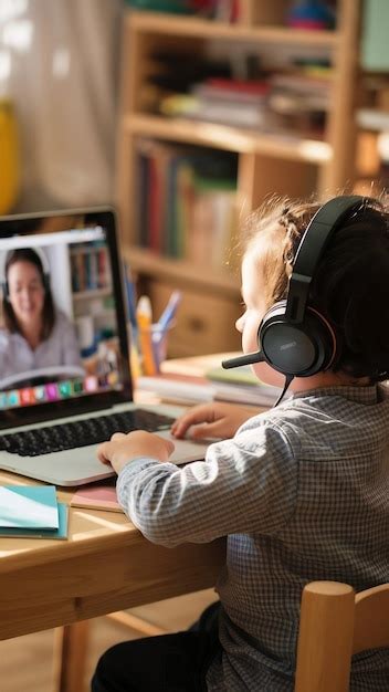 Niño que recibe tutoría en casa a través de clases en línea Foto Premium