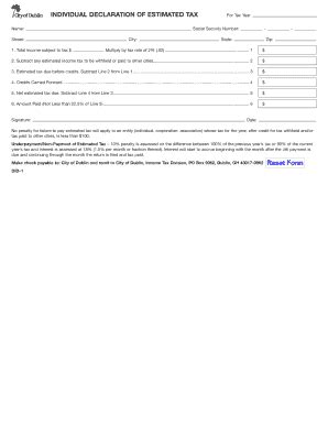 Fillable Online Dublin Individual Declaration Of Estimated Tax Dublin