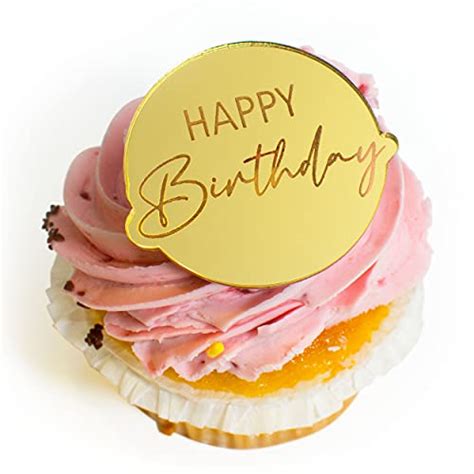 Amazon Happy Birthday Gold Mirror Acrylic Cupcake Toppers