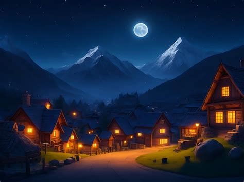 Premium AI Image | cartoon scene village Empty background night