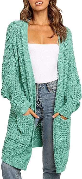 Merokeety Women S Oversized Long Batwing Sleeve Cardigan Waffle Knit