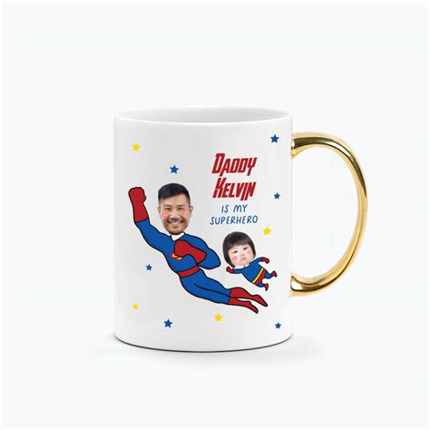 Custom Headshots Fathers Day Printed Mug Daddy And Me Superhero Design