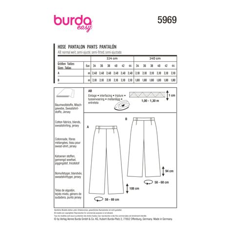 Patron Burda 5969 Pantalon avec coulisse dos élastique jambes amples