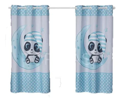 Cortina Quarto Infantil Menino X Estampada Cor Panda Azul