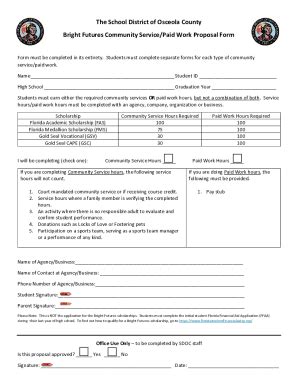 Fillable Online BF Community Service And Work Hours Proposal Form Fax