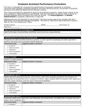 Graduate Assistant Perance Evaluation Doc Template Pdffiller