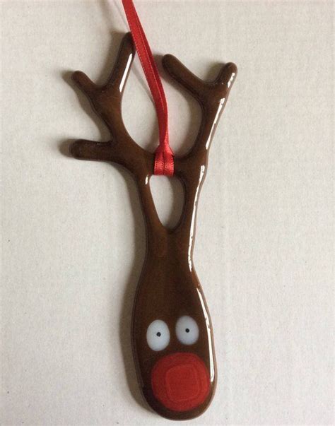 Fused Glass Reindeer Christmas Tree Decoration Ornament Window Etsy Fused Glass Christmas