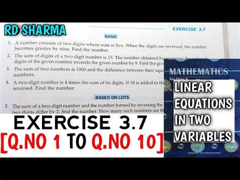 Rd Sharma Class Linear In Two Variables Exercise Q No To