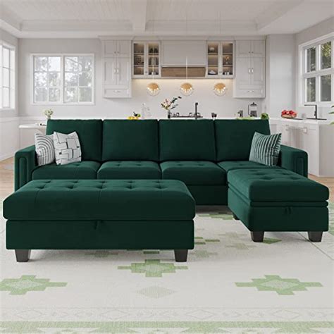 Belffin Velvet Convertible 4 Seat Sectional Sofa With Reversible Chaise L Shaped