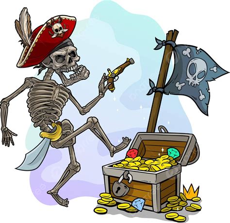 Piratethemed Cartoon Skeleton With Treasure Chest And Hat Vector Jaw