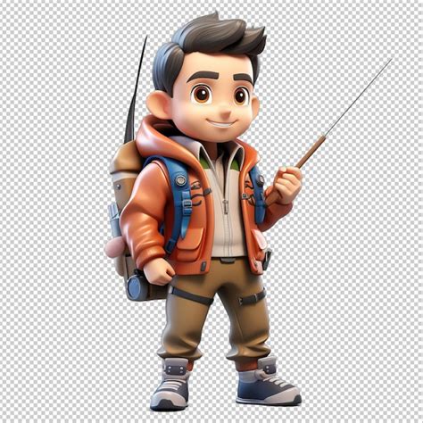 Premium Psd Asian Man Fishing 3d Cartoon Style Transparent Background