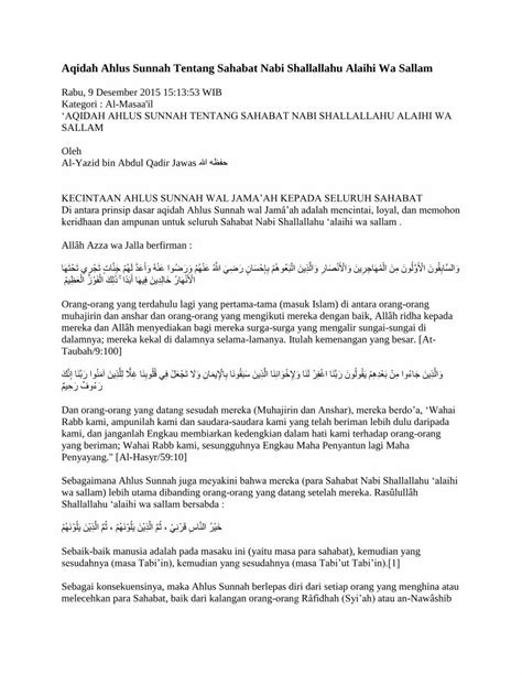 Pdf Aqidah Ahlus Sunnah Tentang Sahabat Nabi Shallallahu Alaihi Wa