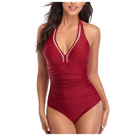 Golikeit Women One Piece Bathing Suit Solid Halter Backless One Piece Swimsuit Ruched Beach