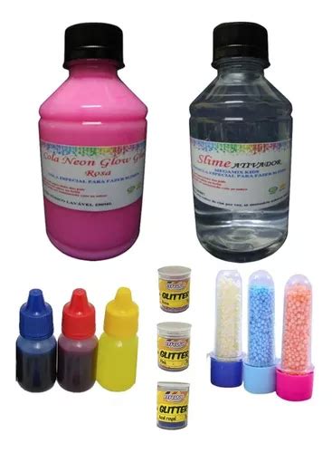 Kit Para Slime Premium Cola Neon Rosa Ativador Glitter Mercadolivre