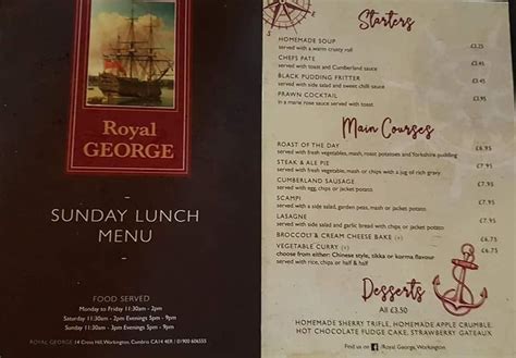 Menu at Royal George pub & bar, Workington