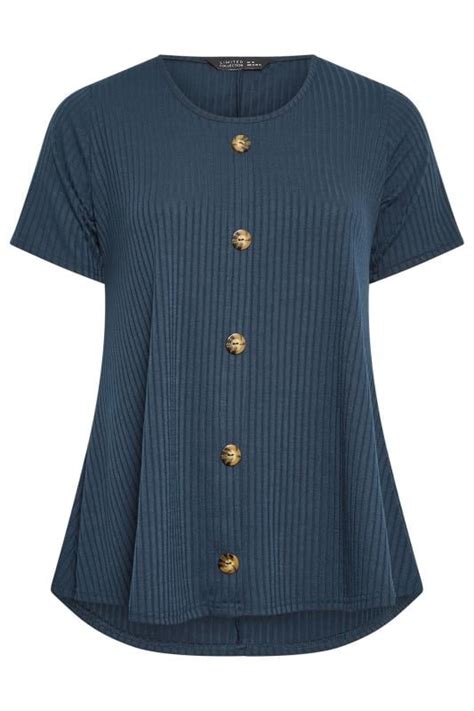 Limited Collection Plus Size Navy Blue Ribbed Swing Top Yours Clothing