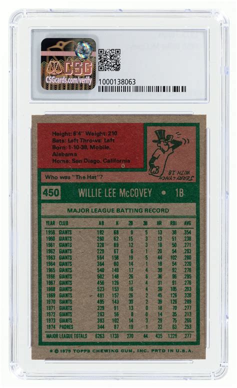 Hake S 1975 TOPPS 450 WILLIE MCCOVEY HOF CSG 7 5 NEAR MINT