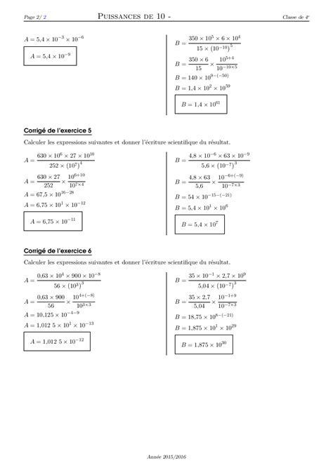Puissances de 10 Corrigé série d exercices 3 AlloSchool