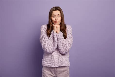 Free Photo Young Woman Wearing Purple Sweater