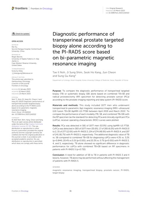 Pdf Diagnostic Performance Of Transperineal Prostate Targeted Biopsy