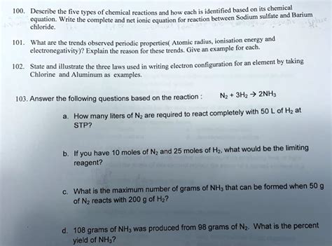 SOLVED 100 Describe The Five Types Of Chemical Reactions And How Each