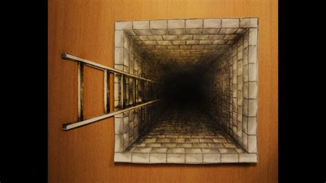 How To Draw One Point Perspective 3d Illusion Pit Hole With Ladder