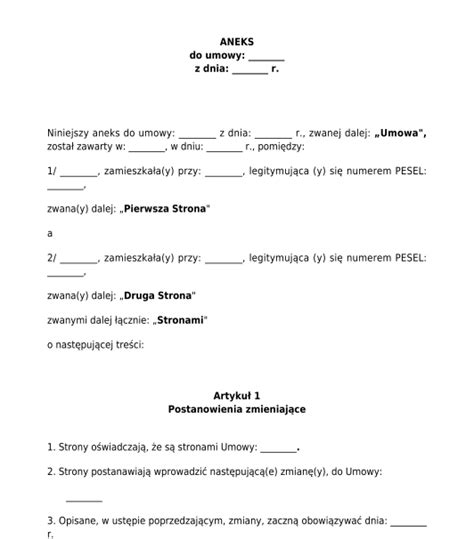 Aneks do umowy wzór przykład online Word i PDF