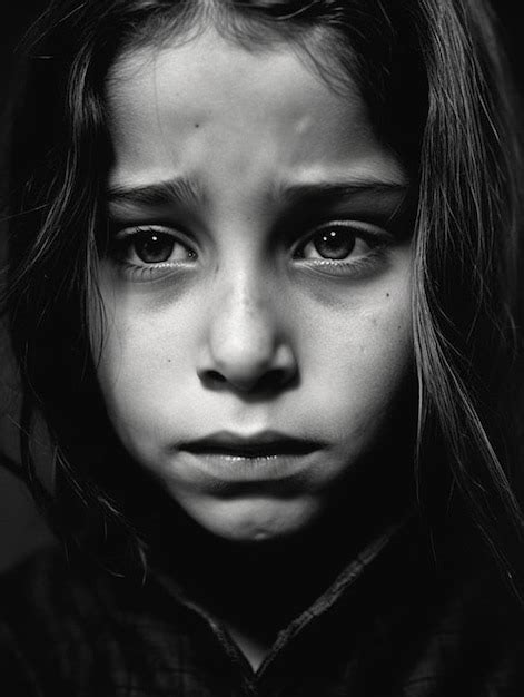 Premium AI Image | a black and white picture of a girl with a sad face.