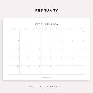 2024 Monthly Calendar Landscape, Printable Calendar Template ...