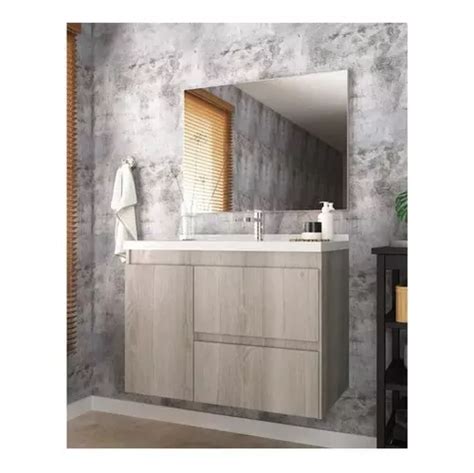 Juego De Baño Muebles Web Aereo 1 Puerta Y 2 Cajones Color Nude Mdf 15mm Con Espejo Y Bacha