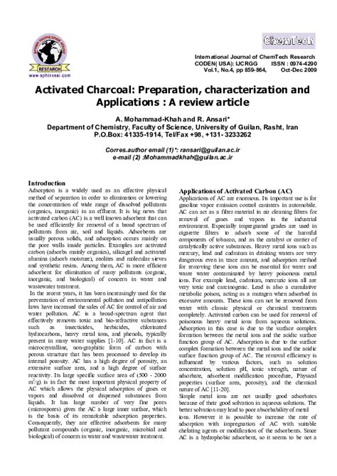 Pdf Activated Charcoal Preparation Characterization And