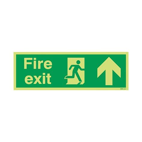 Safety Sign Niteglo Fire Exit Running Man Arrow Up 150 X 450mm Pvc