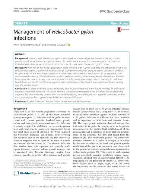 PDF Management Of Helicobacter Pylori Infections