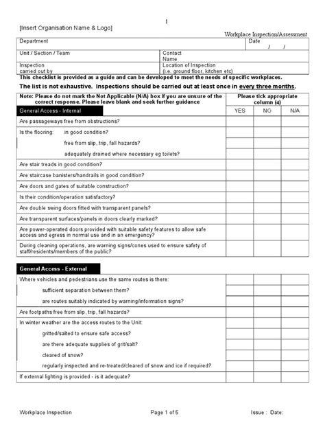 Workplace Inspection Checklist Template Pdf Stairs Personal Protective Equipment