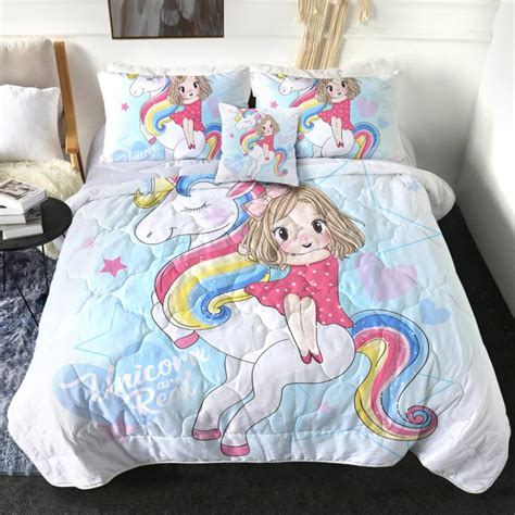 4 Pieces Cute Girl Unicorn Comforter Set Unilovers