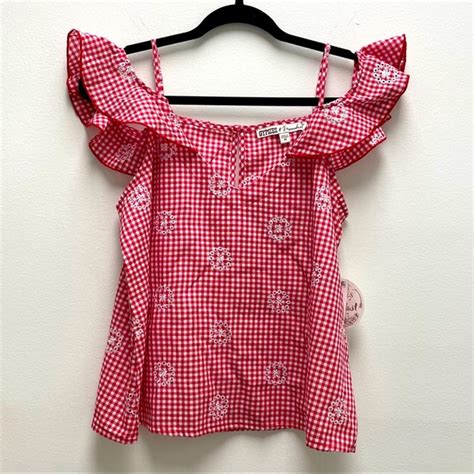 Gypsies And Moondust Tops Gypsies Moondust Cotton Gingham Eyelet